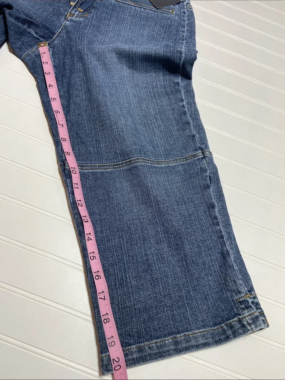 NWT Y2K Straight Leg Denim Capri Size 10P Drawstring Zip/Button Pockets Utility